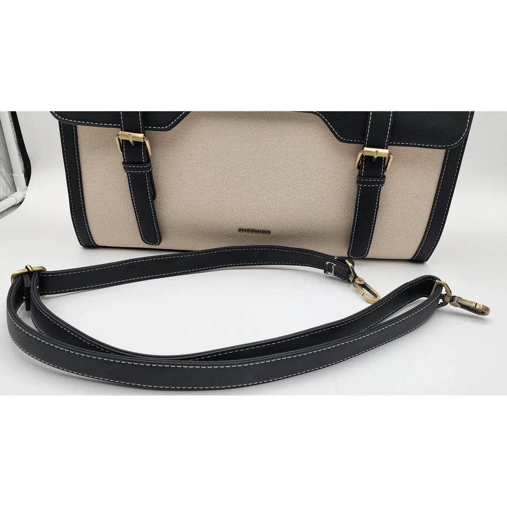 Missnine Laptop Briefcase Women Large Black Beige NEW Canvas Faux Leather Bag